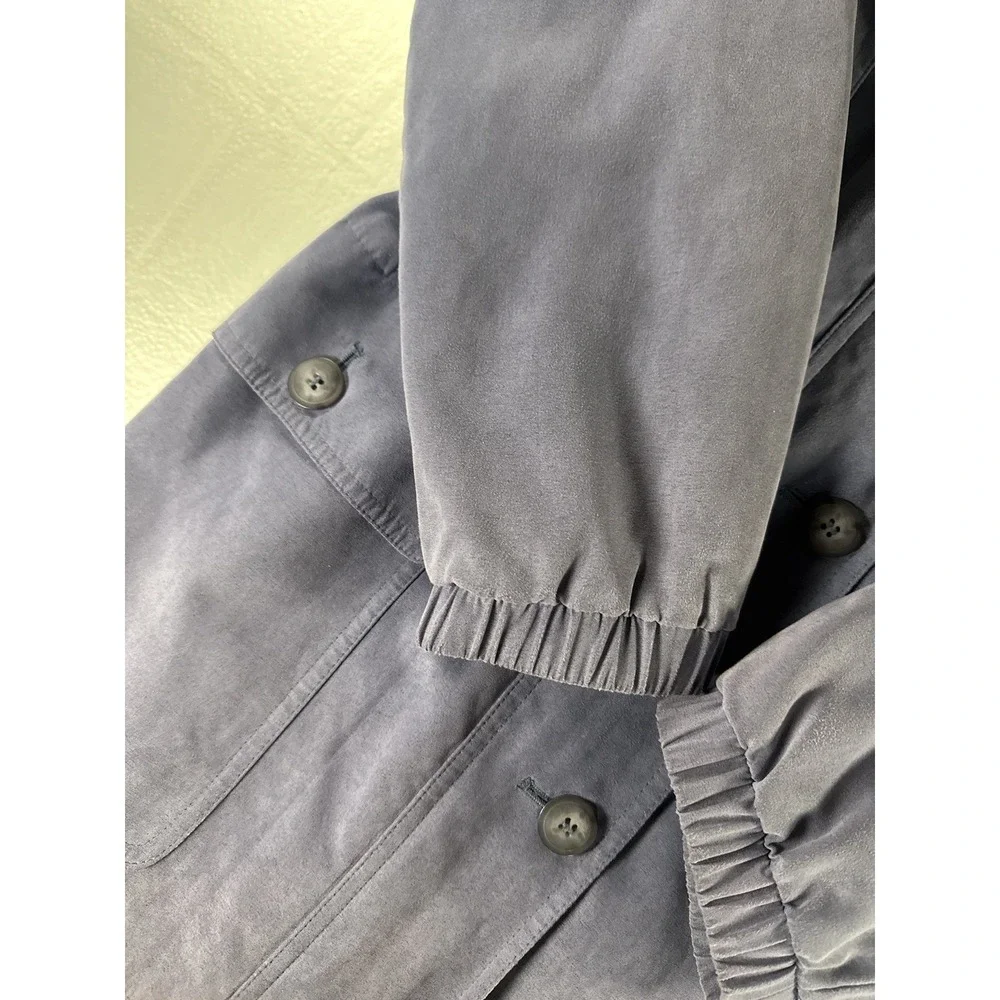 VTG Gallery Petite‎ Faux Suede Hooded Jacket PS Purple Zip Button Parka 90s
